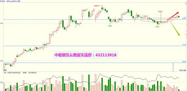 沪锌1610：沪锌夜盘创新高后随镍回落，呈高位带小上影的小阴线，成交和持仓均大幅放大。整体上涨格局不变，但随着其它商品几次冲击关键颈线未果，有受累回调的可能。操作上我们的多单续持，以跌破上涨趋势线为止盈。注意保护多单利润！（星级：★★）