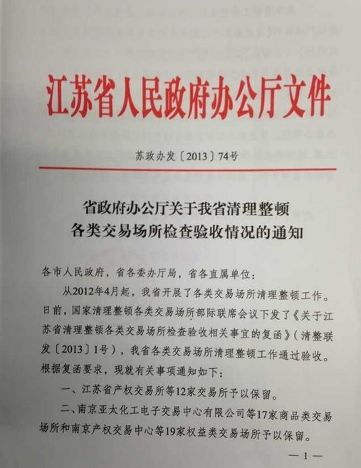 江苏省人民政府金融工作办公室文件